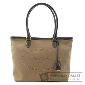 Prada Logo Jacquard Tote Bag beige brown canvas leather